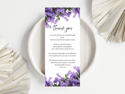 Wedding Thank you Card, Menu Card, Table Card. WI295