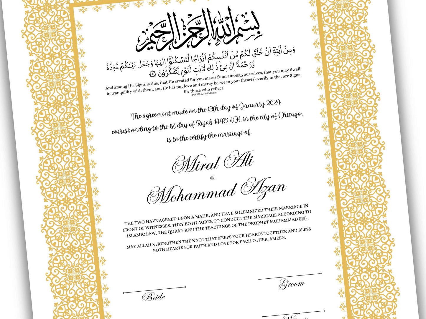 A4/A3 Nikkah Certificate, Printable Nikkahnama Template, Marriage Contract, Nikkah Contract Template, Islamic Wedding Contract. NN200