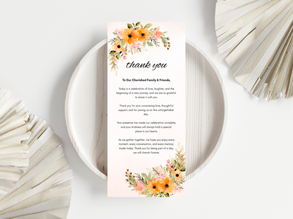 Floral Wedding Menu, Thank You & Table Cards, Instant Download WI394