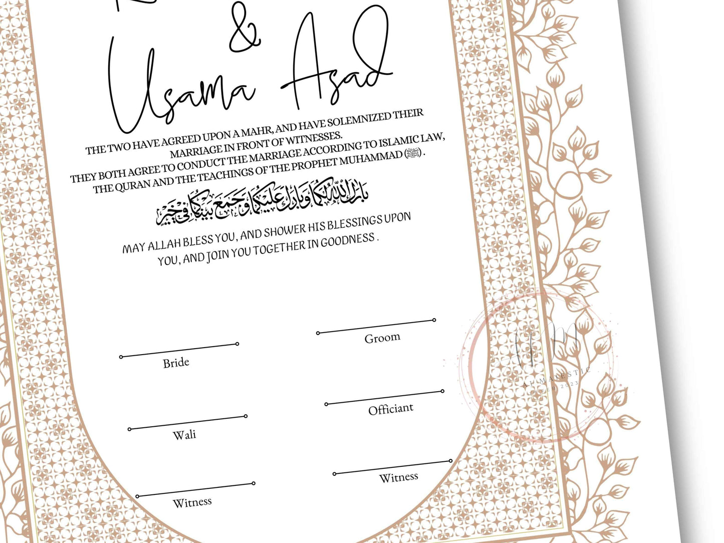 Nikkah Certificate Digital Download Personalised, A4, A3, Template, Instat Download. NN210