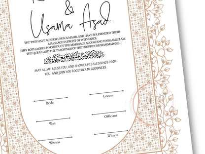 Nikkah Certificate Digital Download Personalised, A4, A3, Template, Instat Download. NN210