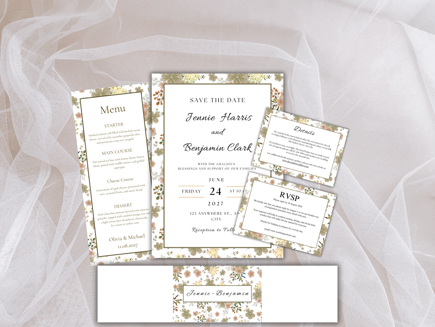 Wedding Invitation Bundle, RSVP, Menu Card, Reception Card, Details Card. Wedding Bottle Label. WI286