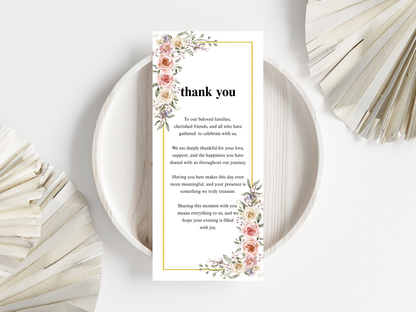 Wedding Thank you Card, Menu Card, Table Card. WI352
