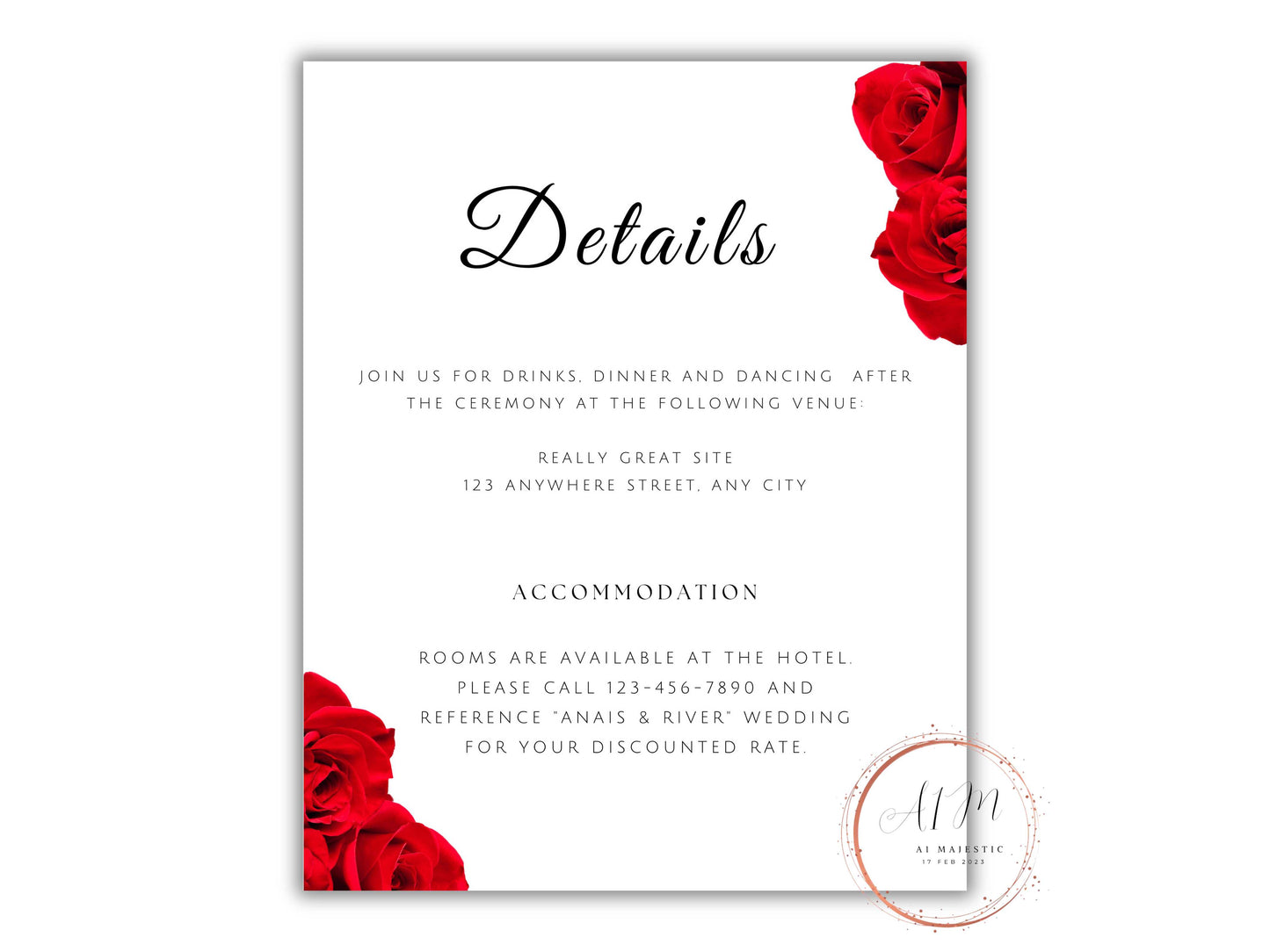 Red Rose Wedding Invitation set, Red Rose RSVP, Dark Red floral, Elegant Red Rose wedding Invitation, Details , Editable,Template. T28