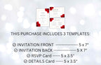 Elegant Red Rose Wedding Invitation Suite, Red Rose Wedding Invitation with Gold Frame, Printable Suite, Burgundy Editable Rsvp. WI99