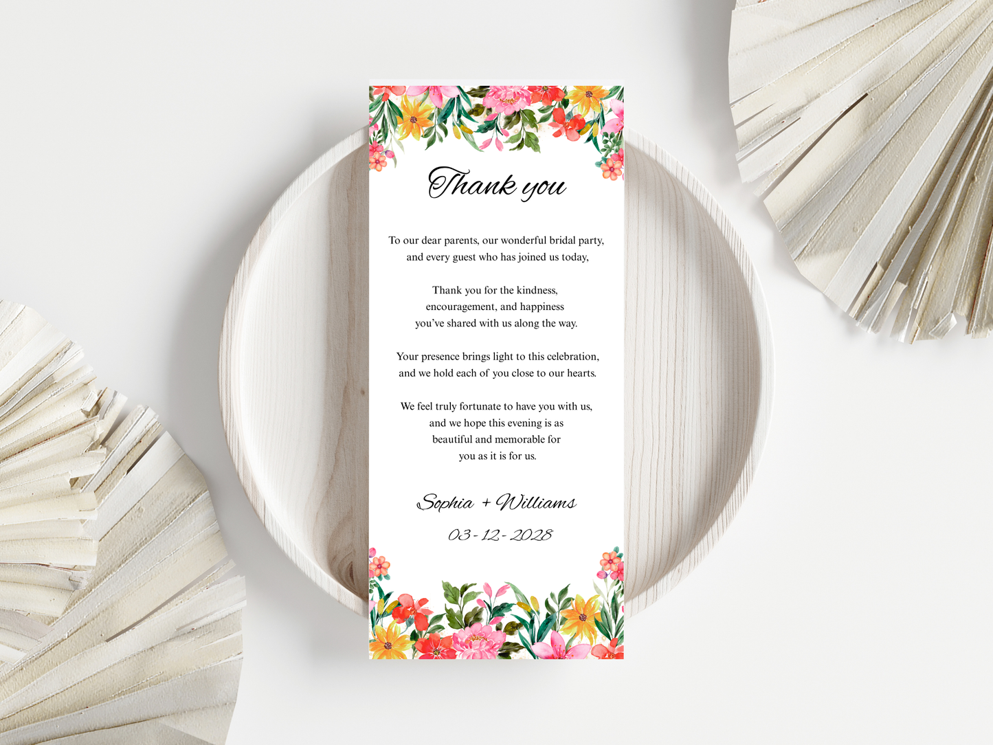 Wedding Thank you Card, Menu Card, Table Card. WI297