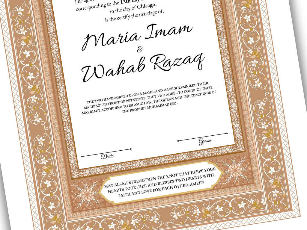 Luxury Nikkah Contract, Digital Printable Personalised Customised Nikkah Certificate, Custom Nikah Nama, Islamic Wedding Contract. NN167