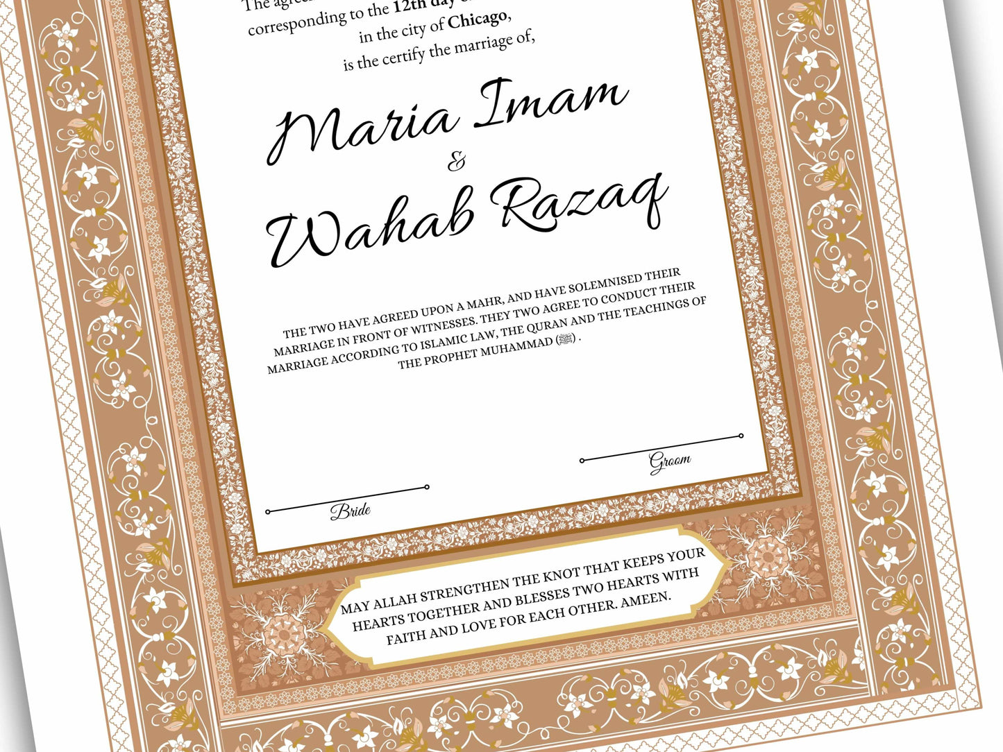 Luxury Nikkah Contract, Digital Printable Personalised Customised Nikkah Certificate, Custom Nikah Nama, Islamic Wedding Contract. NN167