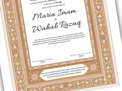 Luxury Nikkah Contract, Digital Printable Personalised Customised Nikkah Certificate, Custom Nikah Nama, Islamic Wedding Contract. NN167