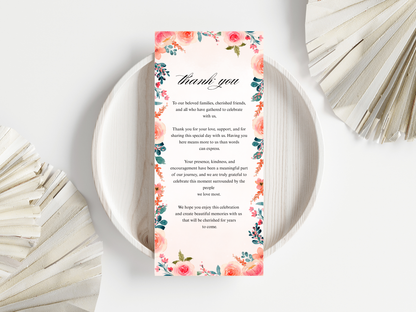 Wedding Thank you Card, Menu Card, Table Card. WI369