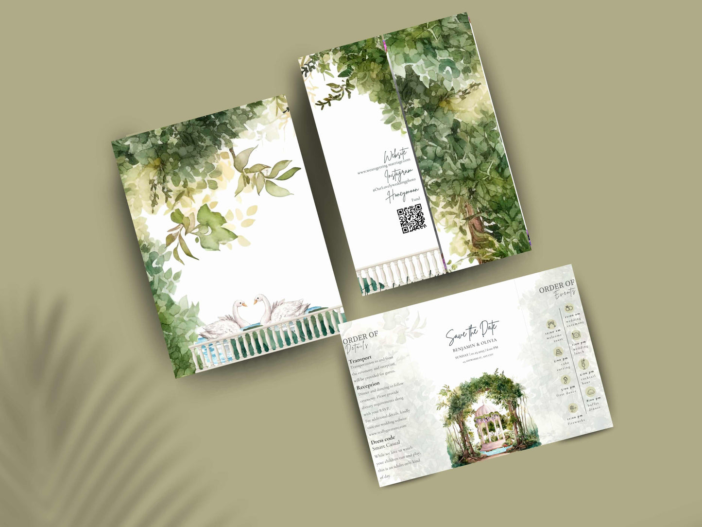 Garden Wedding Invitation | Save the Date with Timeline | Botanical Reception And Event Template | Printable Digital Download. WI164