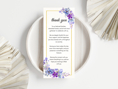 Wedding Thank you Card, Menu Card, Table Card. WI348
