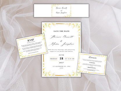 Wedding Invitation card, RSVP, Detailed Card, Bottle Label. WI372