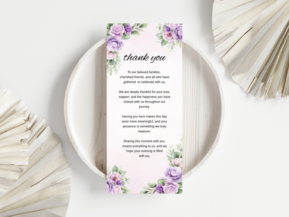 Wedding Thank you Card, Menu Card, Table Card. WI355
