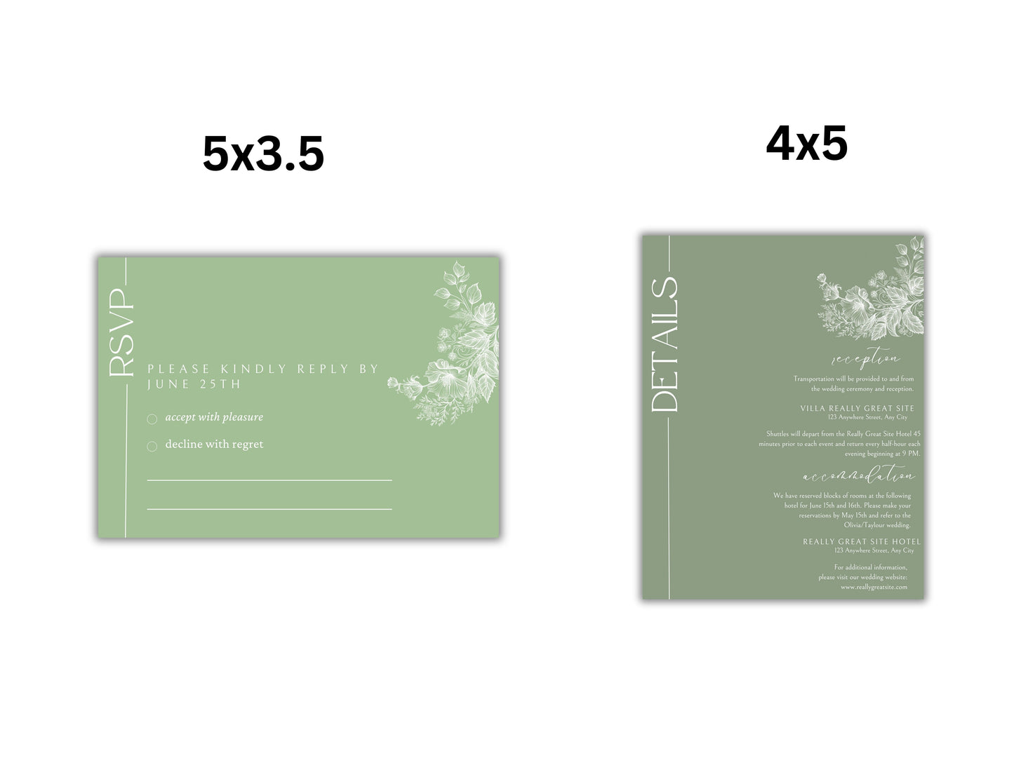 Sage Green Wedding Invitation Suite with Menu Card, Editable Wedding invite, Minimal Invite, Simple Editable Invite Template. WT56