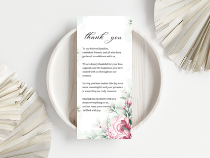 Wedding Thank you Card, Menu Card, Table Card. WI337