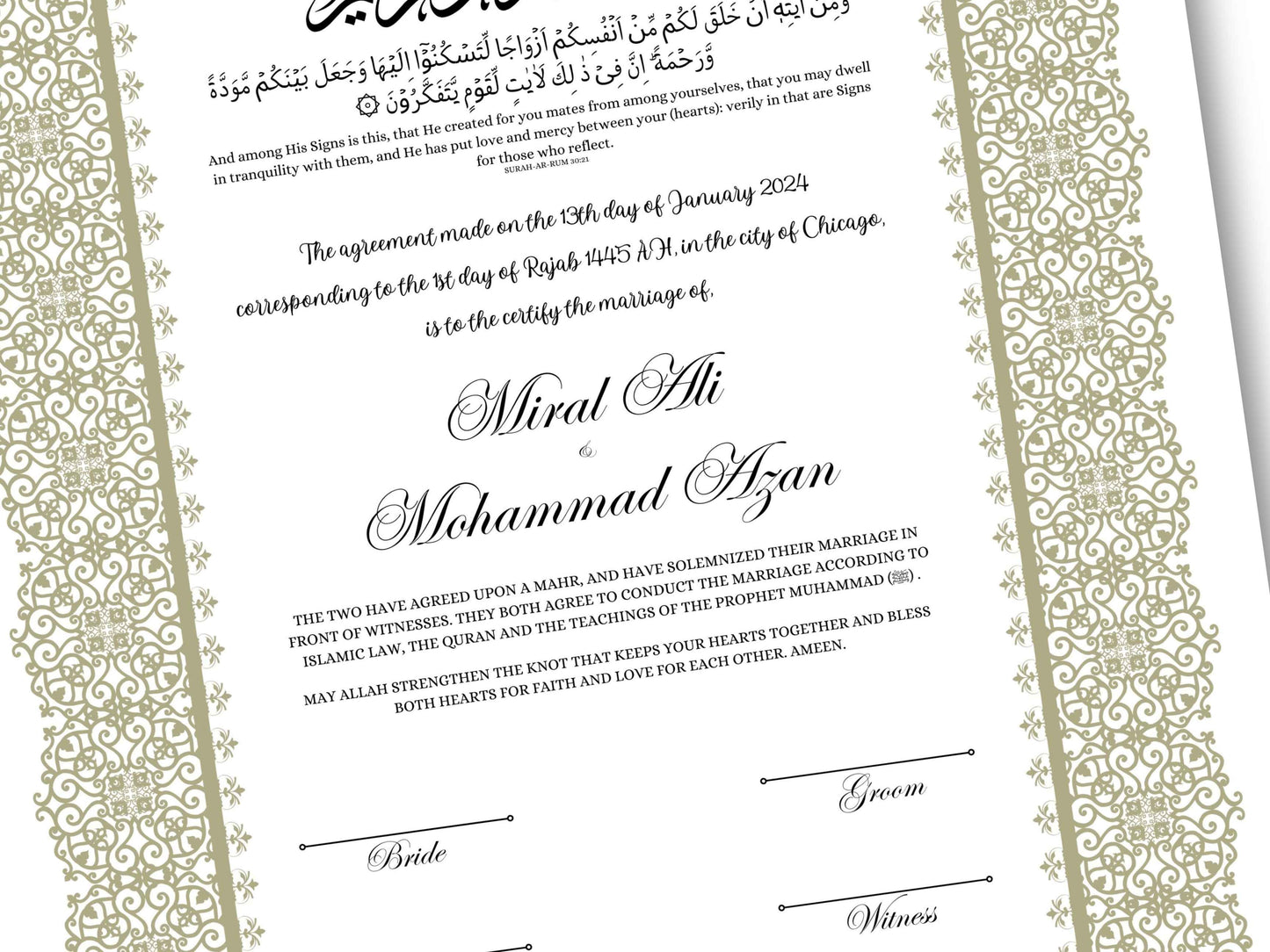 A4/A3 Nikkah Certificate, Nikkah Contract Template Editable, Printable Nikkahnama Template Marriage Contract. NN199