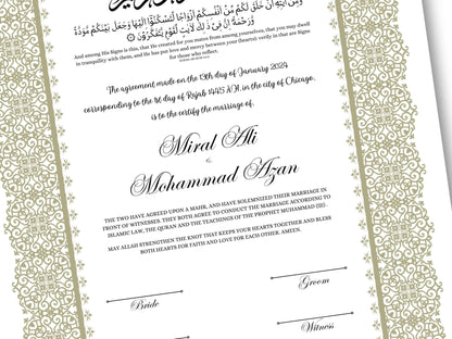 A4/A3 Nikkah Certificate, Nikkah Contract Template Editable, Printable Nikkahnama Template Marriage Contract. NN199