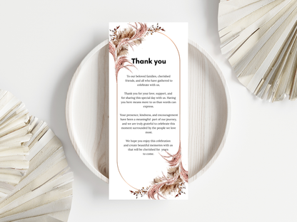 Boho Wedding Menu, Thank You, Table Cards (Editable Template) WI388