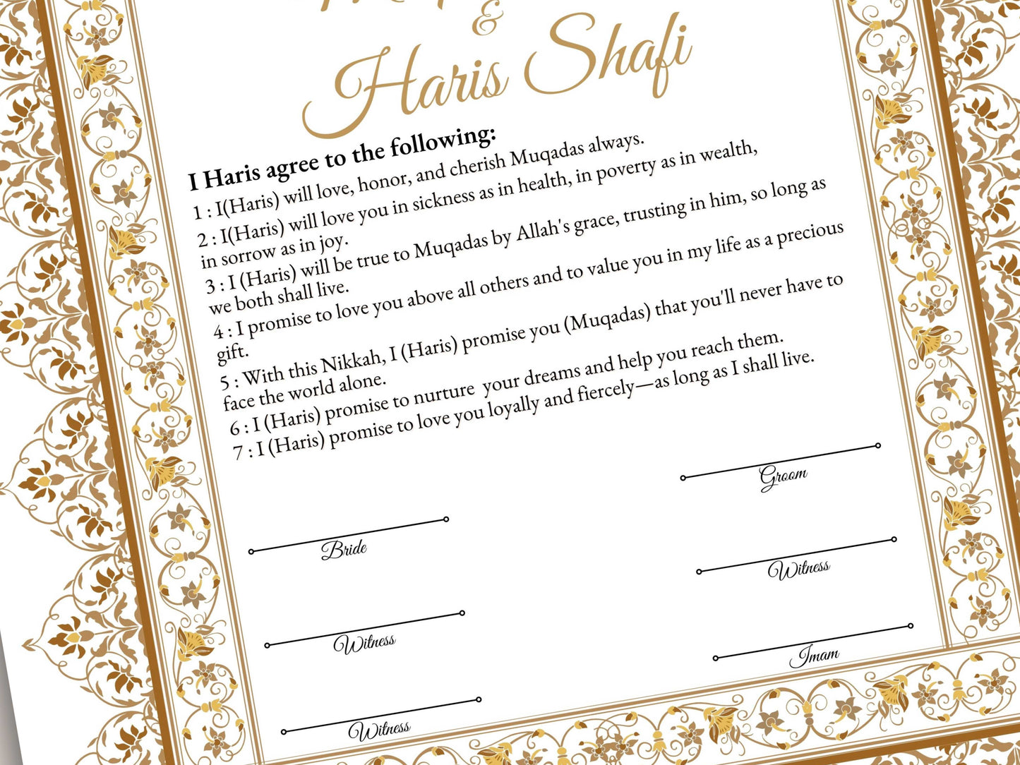 Printable Nikkah Contract, Islamic Wedding Contract, Muslim Nikkah Certificate, Personalised, A4, A3, Template, Instat Download. NN202