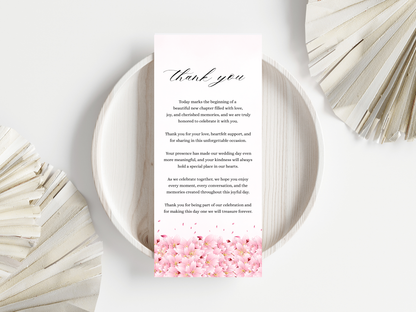 Cherry Blossom Wedding Menu, Table, Thank you, Editable Cards MTC420