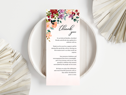 Burgundy Wedding Menu, Thank You, Table Cards (Editable Canva Template) WI380