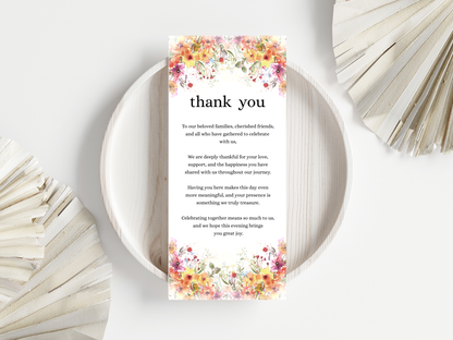 Wedding Thank you Card, Menu Card, Table Card. WI324