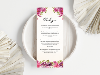 Wedding Thank you Card, Menu Card, Table Card. WI367