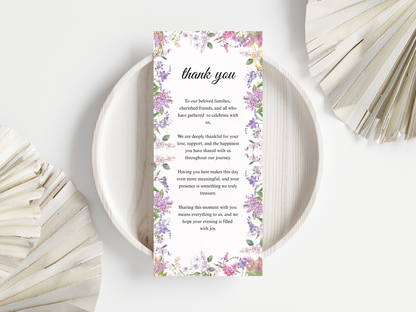 Wedding Thank you Card, Menu Card, Table Card. WI349