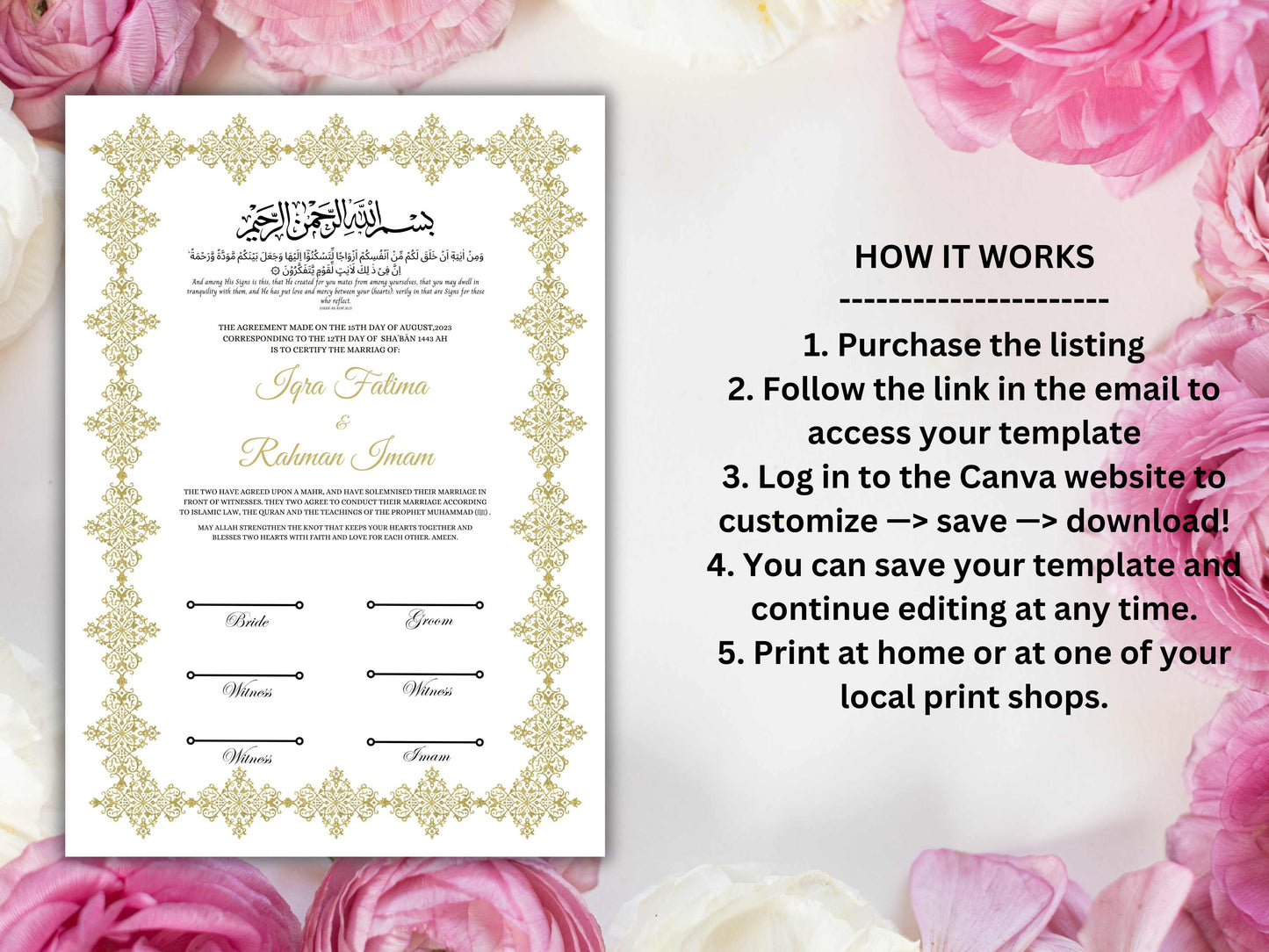 Handmade Nikkah Certificate Digital Download Personalised, A4, A3, Template, Editable, Brown Nikkah Nama, Nikkah Contract. NN213