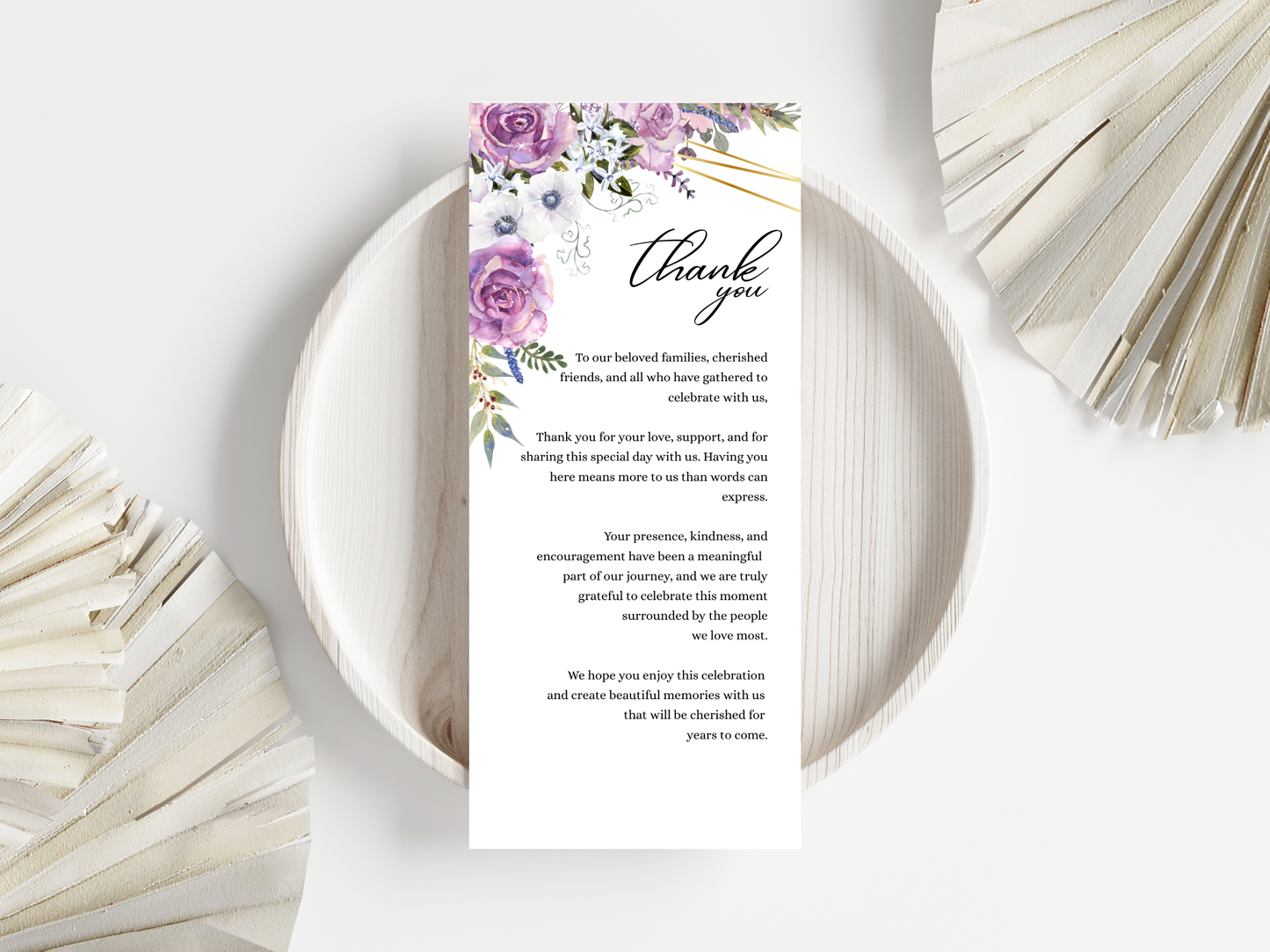 Floral Wedding Menu, Thank You, Table Cards (Editable Canva Template) WI378