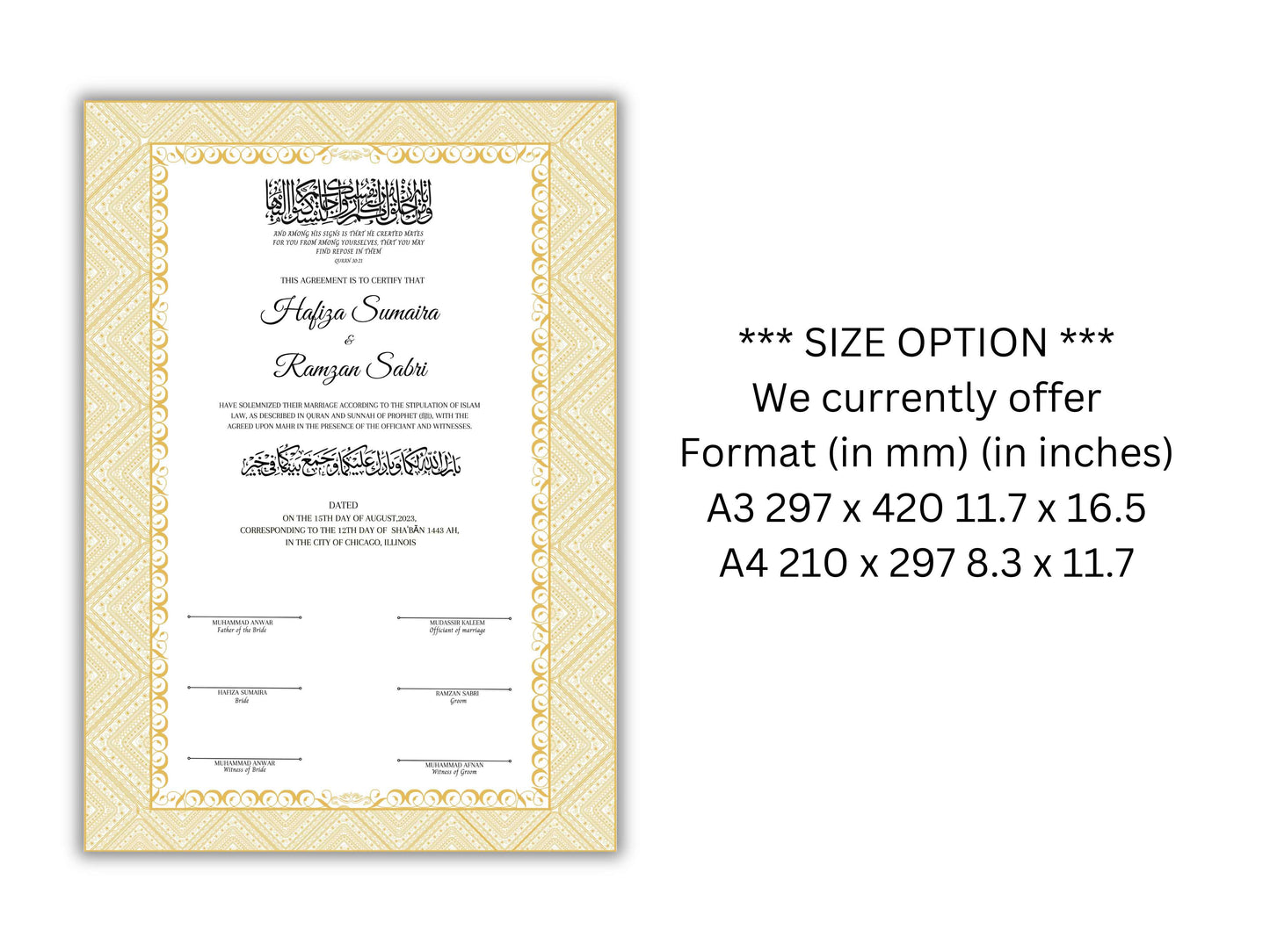 Muslim Wedding Contract, Muslim Agreement, Nikkah nama, Digital Download. nn116