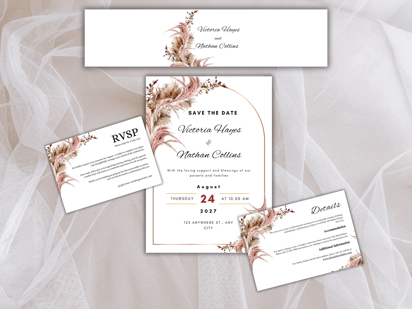 Wedding Invitation, RSVP, Details Card, Bottle label MTC388