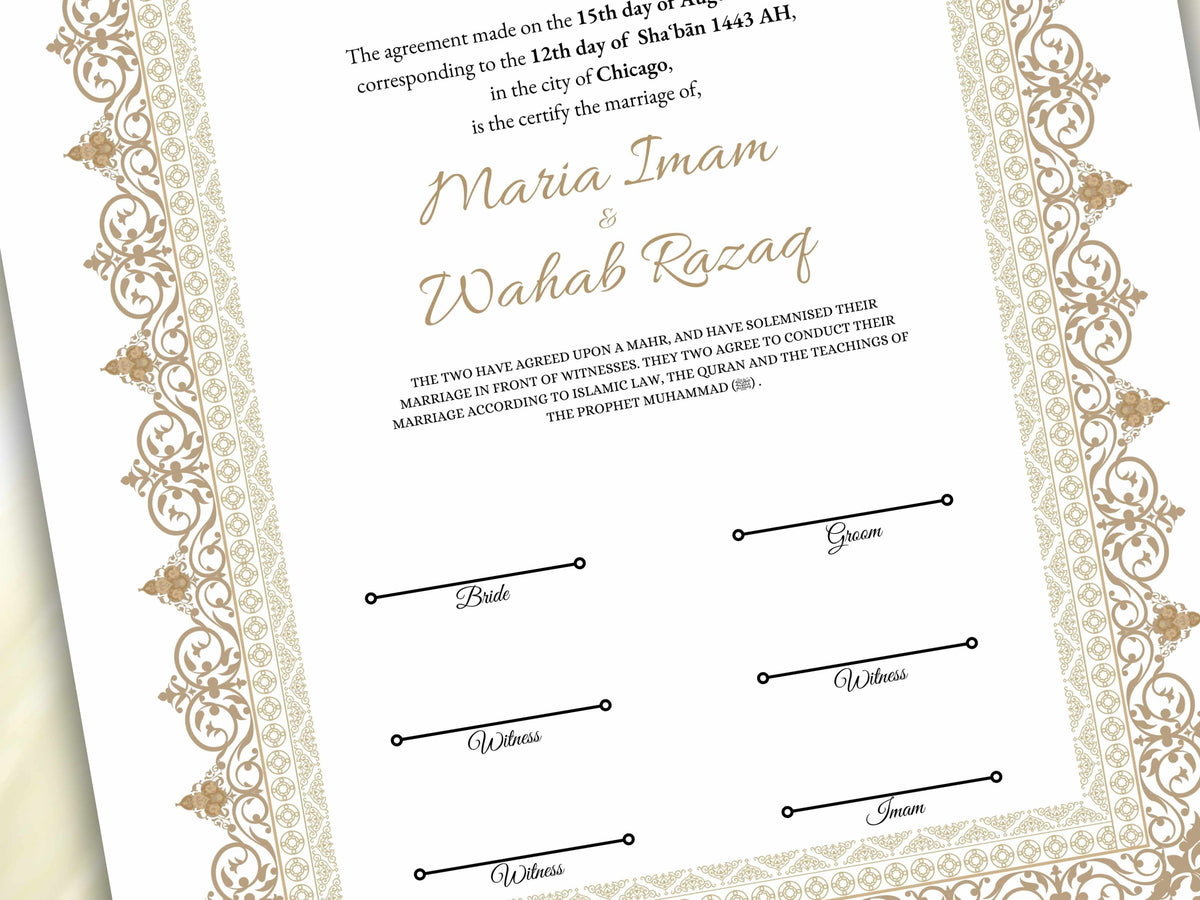 Luxury Nikkah Certificate in Pdf, Nikkah Contract Template, Traditional Islamic Wedding Agreement, Digital Download. NN195