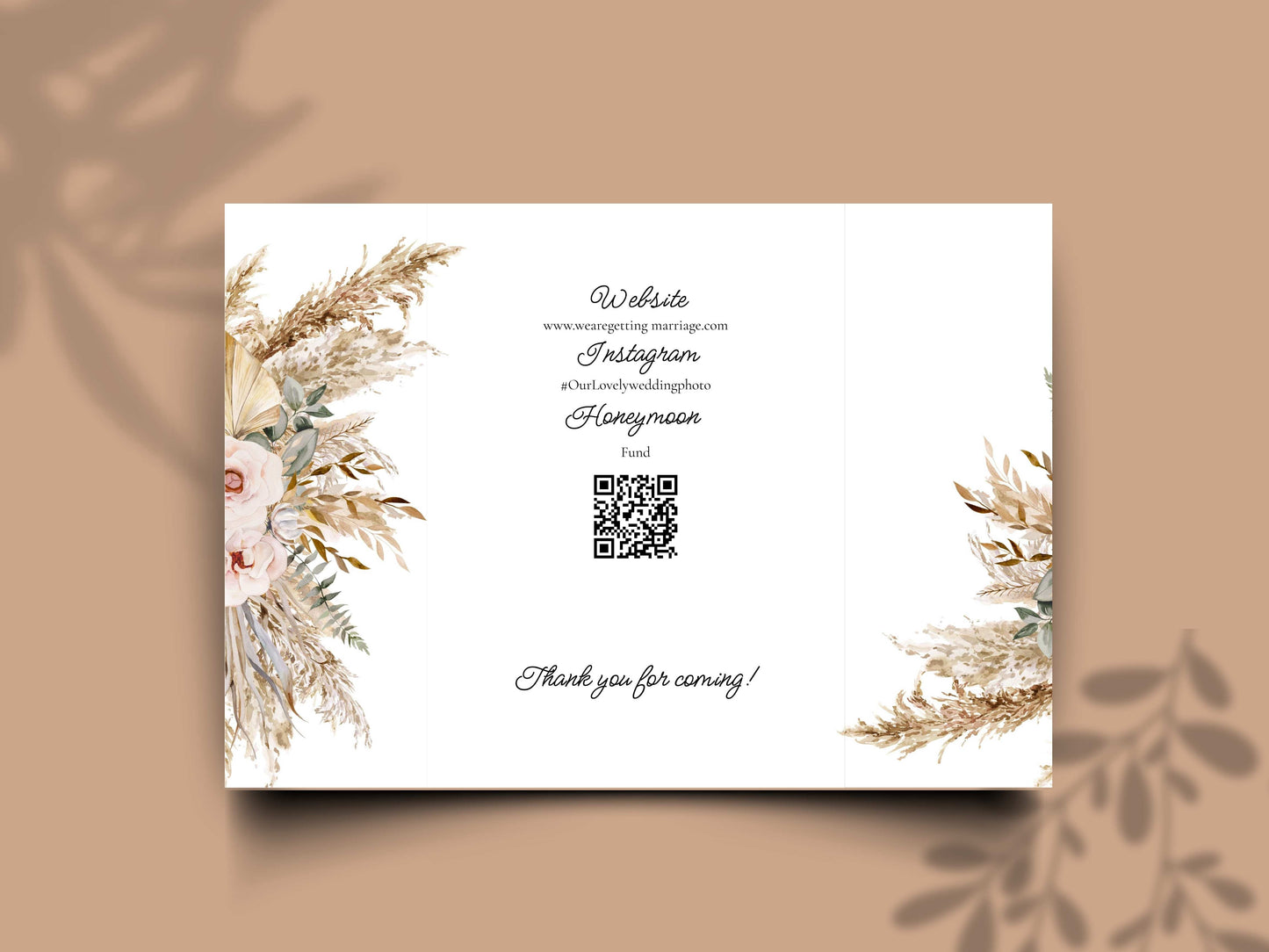 Rustic Gatefold Wedding Invitation | Boho Folded Invite with Timeline | Neutral Beige Floral Wedding Card | RSVP. WI142