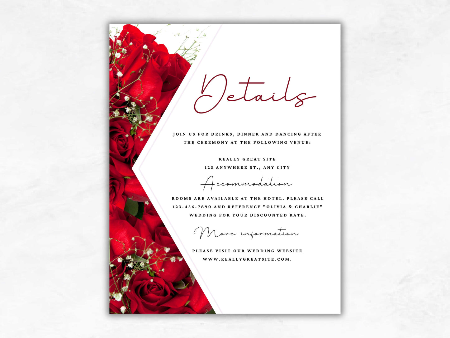 Red Rose Wedding Invitation set, Red Rose RSVP, Details Editable, Menu Card, Printable Wedding Suite, Wedding Invitation Template. WT48