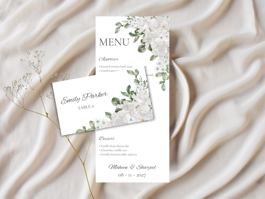 Wedding Menu | Editable Printable Table Place Card. WI205
