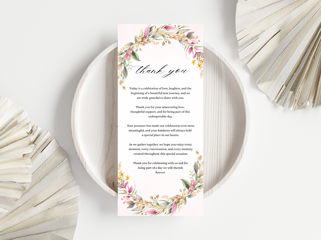 Floral Wedding Menu Card, Table, Thank you, Editable Canva Template, Instant Download MTC404