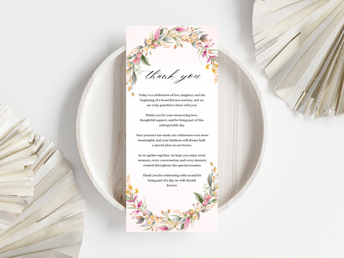 Floral Wedding Menu Card, Table, Thank you, Editable Canva Template, Instant Download MTC404