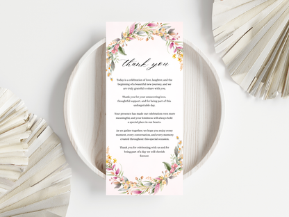 Floral Wedding Menu Card, Table, Thank you, Editable Canva Template, Instant Download MTC404