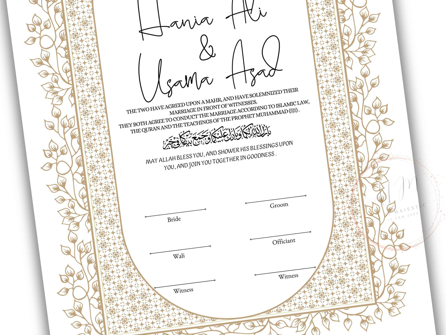 Nikkah Certificate Digital Download Personalised, Islamic Contract, A4, A3, Template, Instat Download. NN209