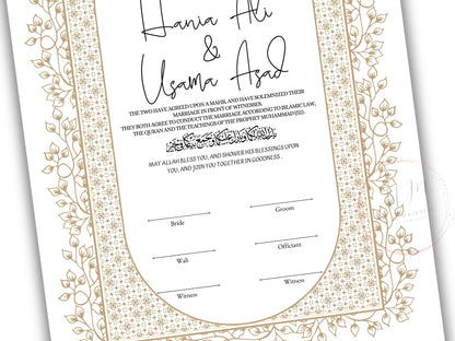 Nikkah Certificate Digital Download Personalised, Islamic Contract, A4, A3, Template, Instat Download. NN209