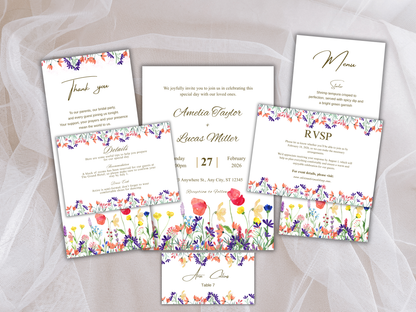 Wedding Invitation Bundle, RSVP, Thank You Card, Table Card, Menu Card, Reception Card, Details Card. WI260
