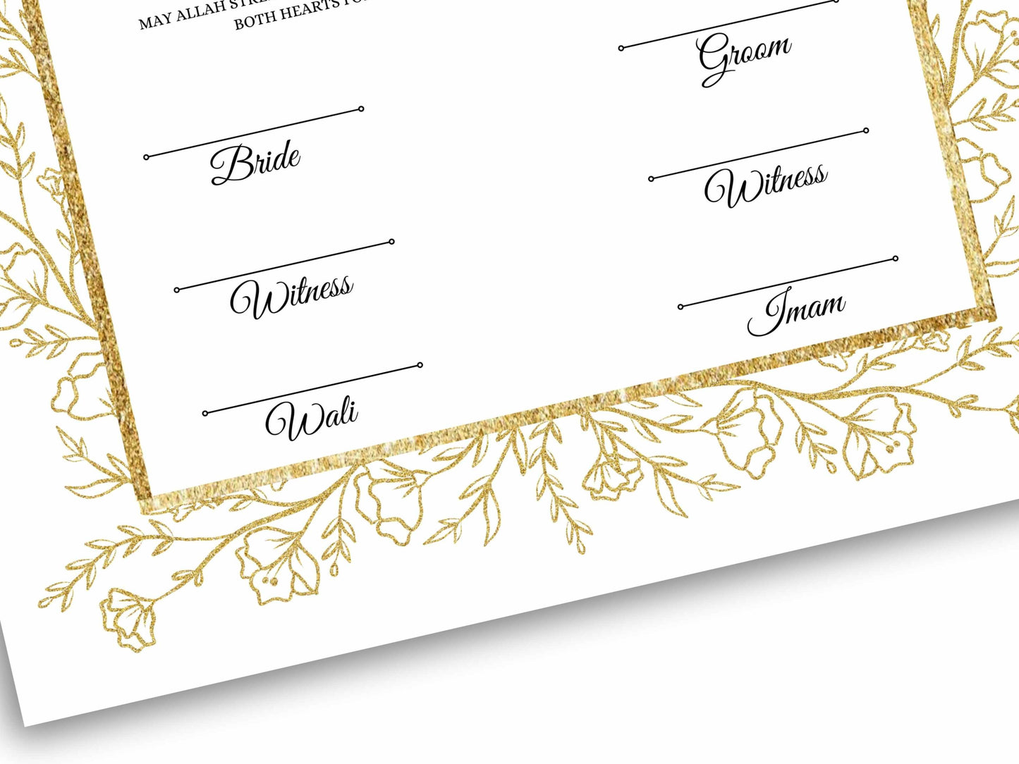 Gold Floral Nikkah Certificate Digital Download Personalised, A4, A3, Template, Instat Download. NN206