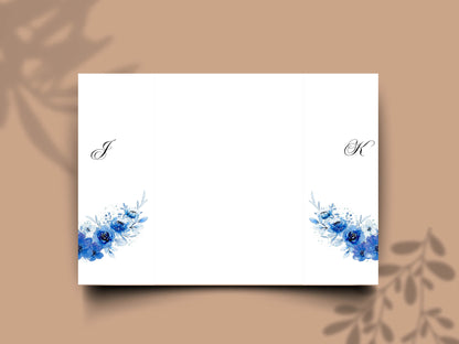 Elegant Blue Floral Wedding Invitation Template | Modern Folded Wedding Invite with Timeline | Printable Wedding Suite. WI150