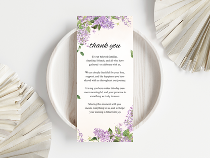 Wedding Thank you Card, Menu Card, Table Card. WI346