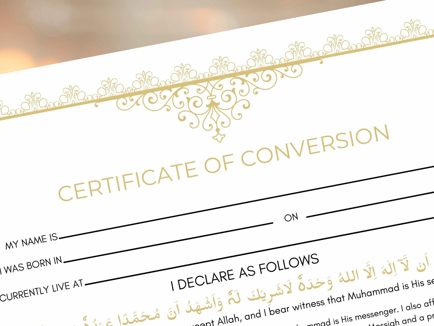 Conversion Certificate, Muslim Conversion Certificate, Shahada Certificate, Convert Certificate, Editable, Printable, Instant Download. CC2