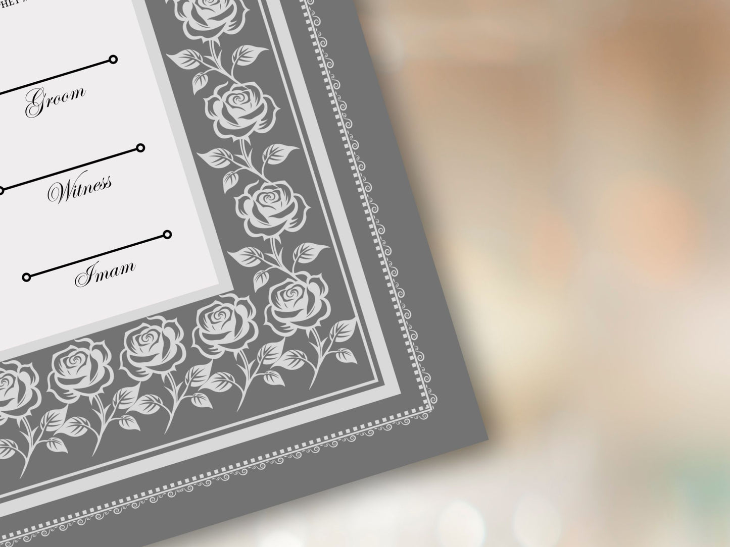 Rose Nikkah Certificate Template, Editable Nikkahnama, Printable Nikah Contract, Muslim Contract, Nikkah Islamic Marriage Contract.NN255