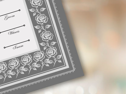 Rose Nikkah Certificate Template, Editable Nikkahnama, Printable Nikah Contract, Muslim Contract, Nikkah Islamic Marriage Contract.NN255