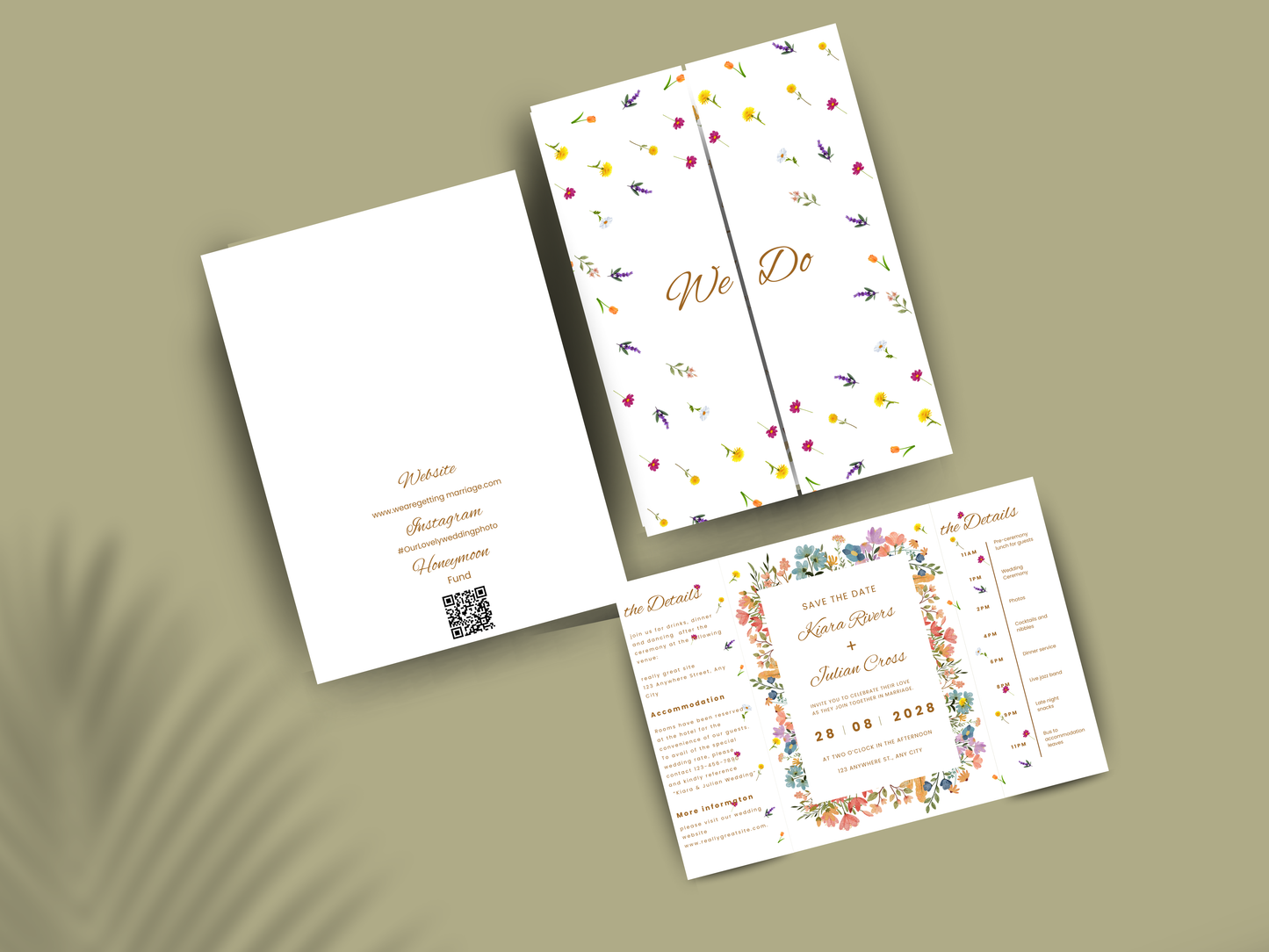 Editable Wedding Invitation Template | Wildflower Gatefold Design | Boho Rustic Canva Invite | Printable Wedding Program. WI185